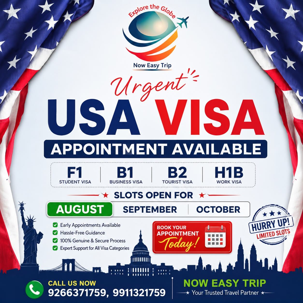 USA B1/B2 Visa appointments available