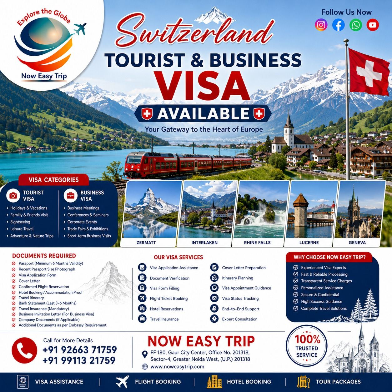 Switzerland Tourist & Business Visa Available